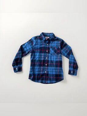 Levi's Sz Medium 10/12 Boys Red Blue Plaid Flannel Shirt Button Down Long Sleeve